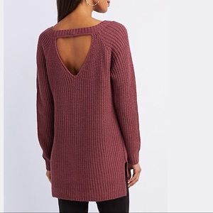 mauve open back shaker stitch sweater
